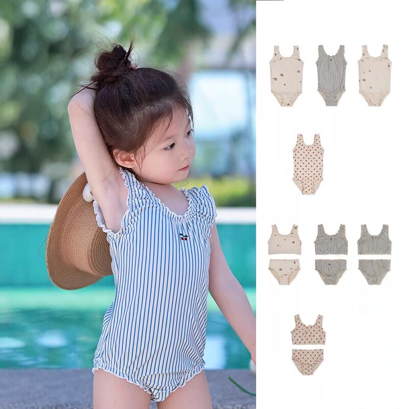 法国Uamtor女童泳衣新款女宝宝荷叶边分体游泳衣可爱泳装连体泳衣