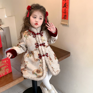 法国Uamtor拜年服女小童加绒国风棉服连衣裙过年服加厚新中式棉衣