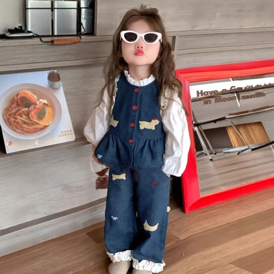 法国Uamtor女童牛仔洋气时髦套装