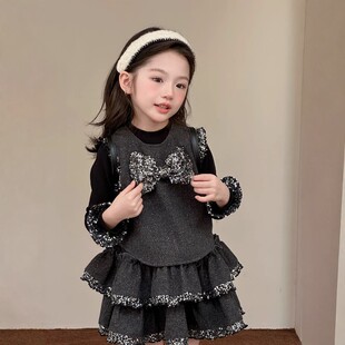 法国Uamtor女童小香风套装2026秋冬洋气高级感马甲套裙两件套时髦