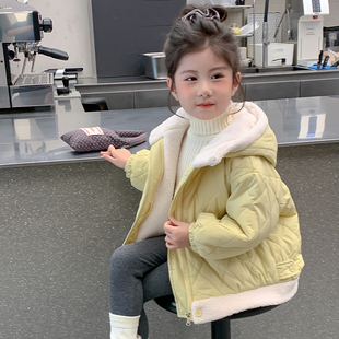 法国Uamtor女小童秋冬棉服儿童加绒棉袄洋气连帽外套加厚保暖棉衣