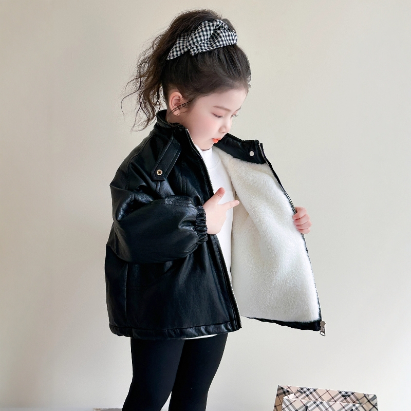 法国Uamtor女童加绒外套秋冬2025新款韩版皮夹克冬装貂皮大衣皮衣
