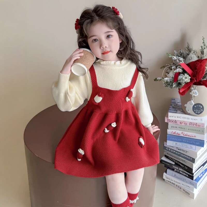 法国Uamtor女童春秋季糖果假两件毛衣裙可爱2026年洋气生日公主裙