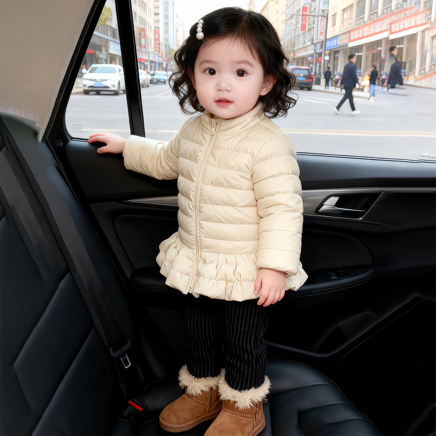 Uamtor女童裙边白鸭绒排骨羽绒服