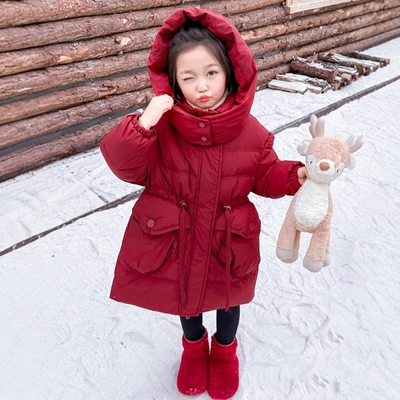 法国Uamtor女小童长款红色羽绒服