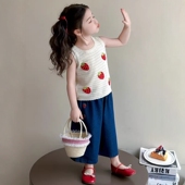 无袖 2026新款 阔腿裤 两件套卡通牛仔裤 法国Uamtor女童夏季 薄款 套装