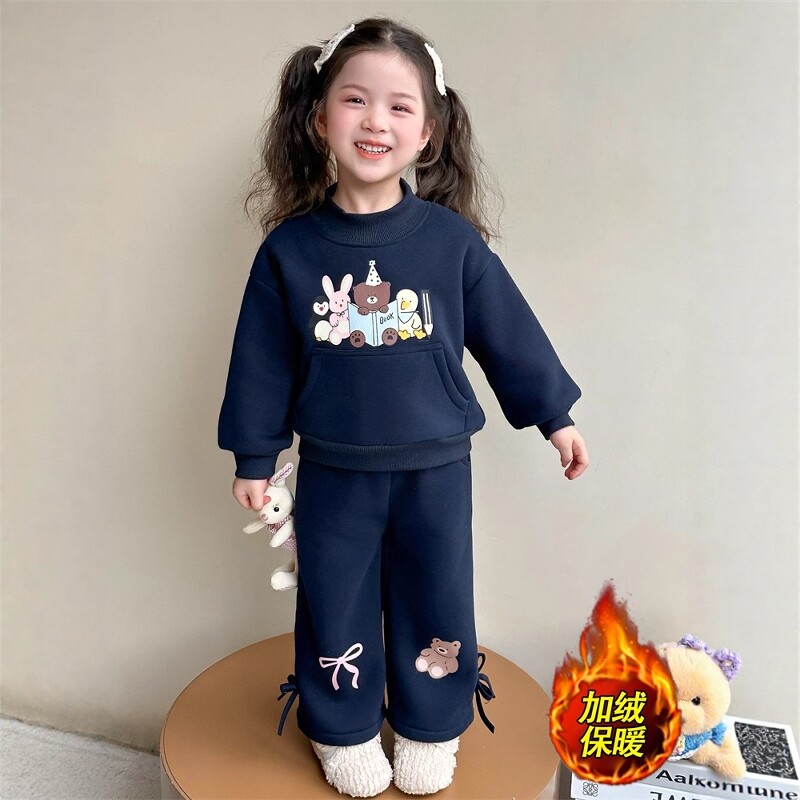 法国Uamtor女童加绒套装秋冬2025新款卡通女宝卫衣冬装运动两件套