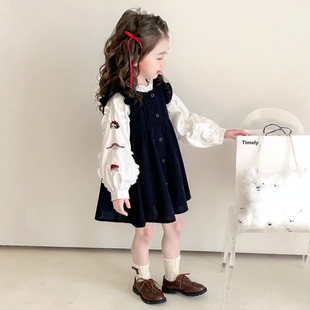 法国Uamtor女童春秋公主裙套装 2026洋气连衣裙宝宝丸子两件套 春装