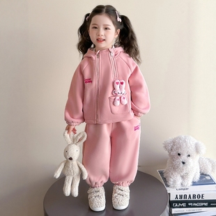 法国Uamtor女小童加绒套装秋冬季2025新款洋气休闲时尚加厚两件套