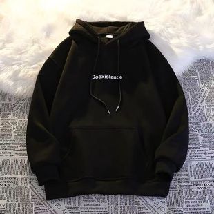 女童黑色新款连帽卫衣春秋冬简约百搭字母印花小众设计儿童上衣潮