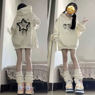 美式黑色oversize连帽卫衣女大童秋冬季男童学生宽松上衣外套