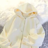 女童奶杏色慵懒风春秋开衫 秋冬中大童拉链外套潮 连帽卫衣2026新款