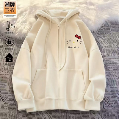 女童kt猫拉链连帽卫衣开衫外套