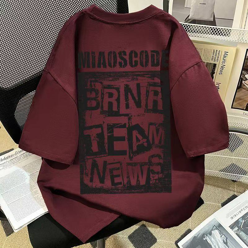 女童酒红色纯棉美式复古短袖t恤2025新款中大童夏季宽松半袖上衣,童装/婴儿装/亲子装,T恤,淘宝优惠券,粉丝福利购,淘宝优惠卷