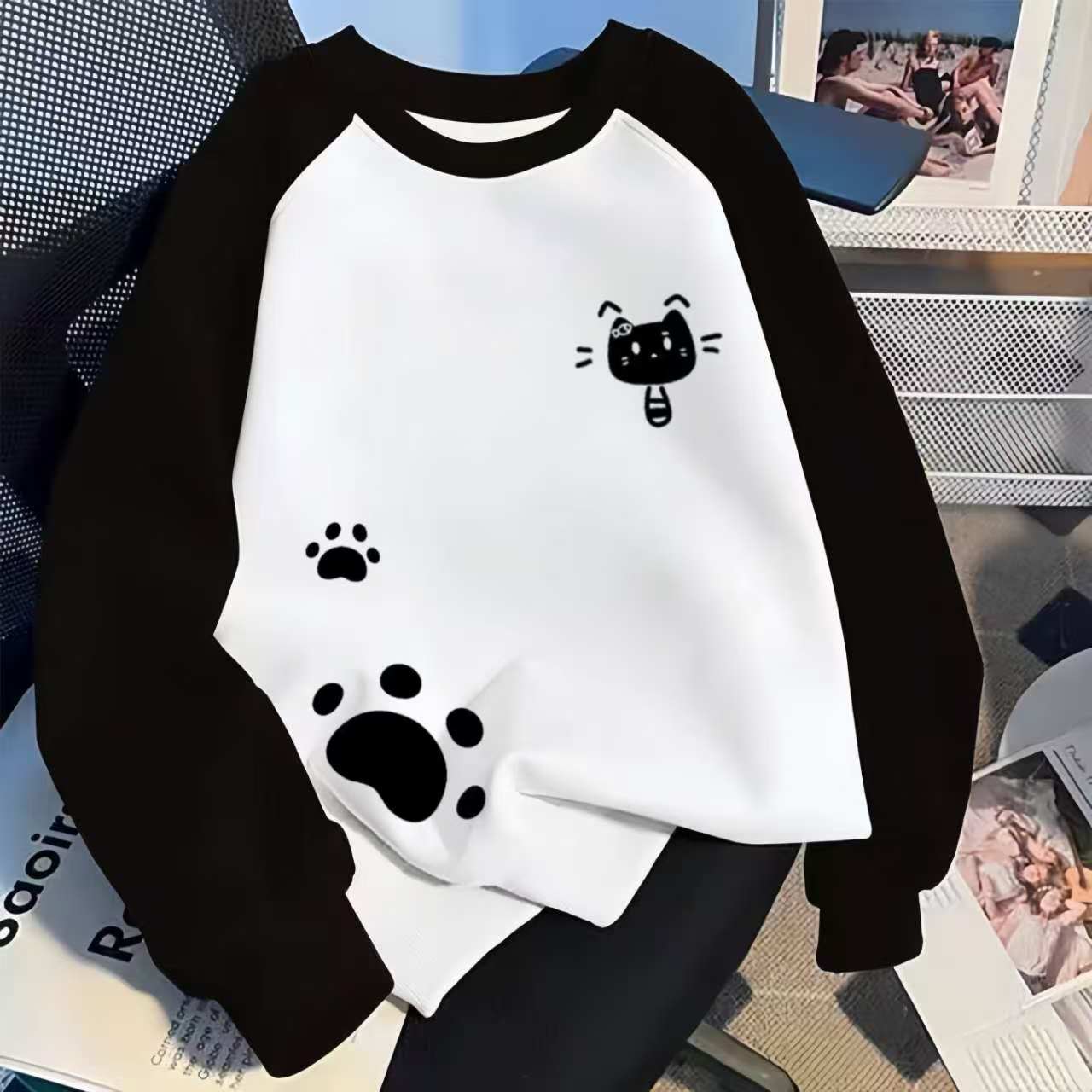 女童撞色日系洋气纯棉圆领卫衣