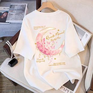 女童白色纯棉短袖t恤夏季2025新款中大童设计感半袖体恤宽松上衣