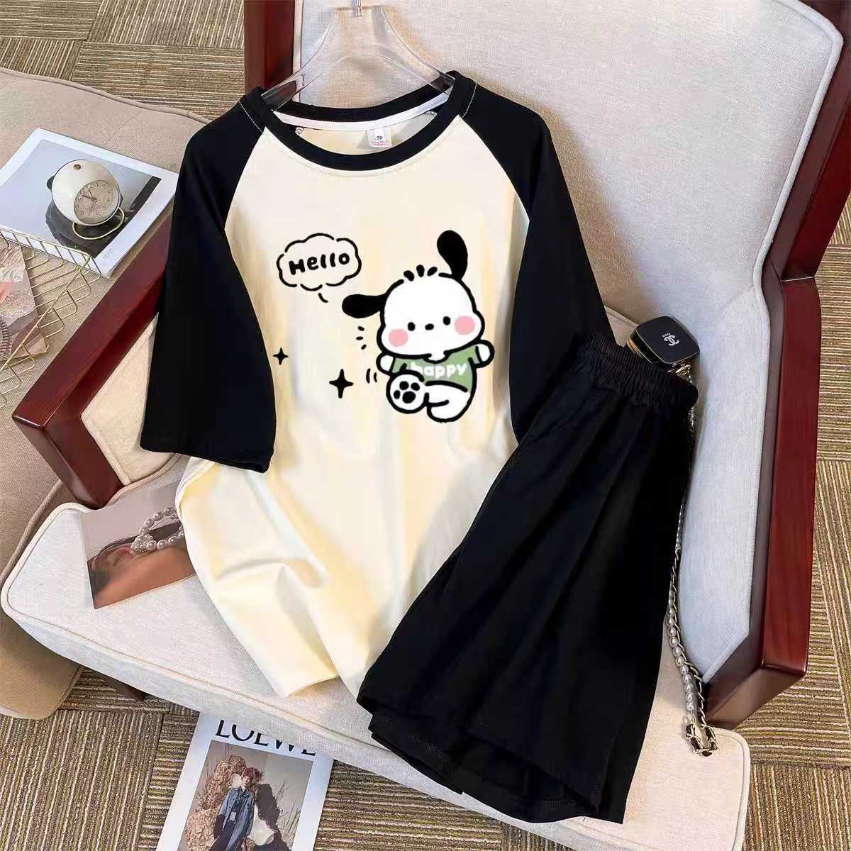 夏季女童两件套短袖T恤五分短裤