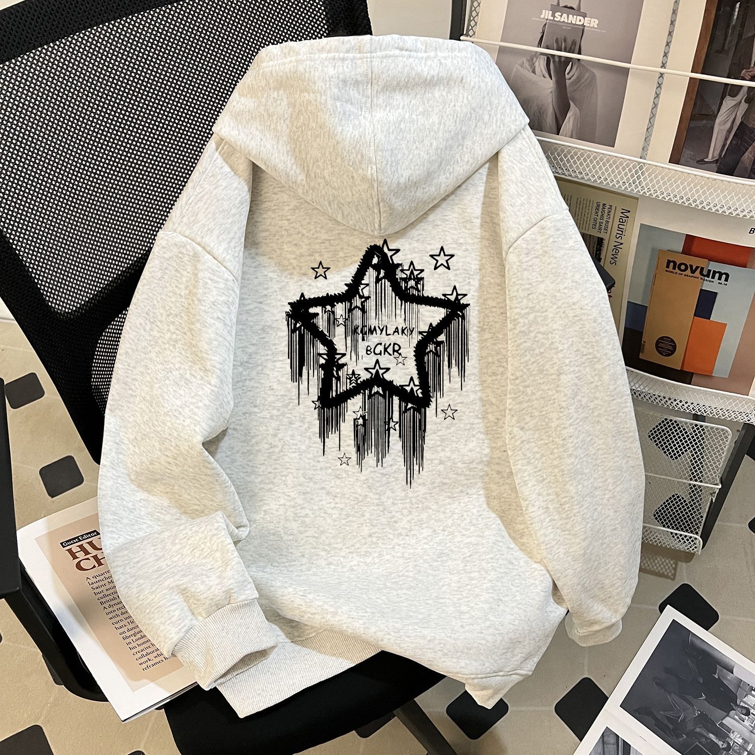 女童连帽卫衣春秋炸街星星印花