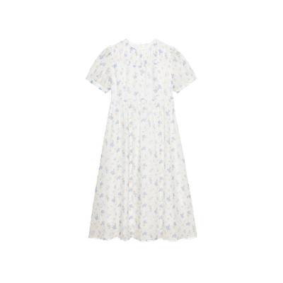 飞鸟和新酒宽松白色连衣裙女显瘦时尚女装新款短袖肌理感碎花裙