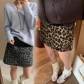 孕妇半身裙秋冬外穿毛呢A字裙子豹纹托腹裙冬季 厚款 百搭打底裙子