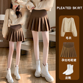 孕妇半身裙秋冬托腹百褶裙外穿黑色网红毛呢a字短裙冬季 打底裙子