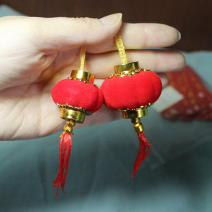 迷你植绒红色小灯笼 BJD娃娃用道具娃屋新年喜庆 约3-4cm小布场景