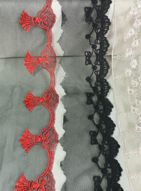 2米价 黑色香槟色网纱刺绣花边 BJD娃衣 手工DIY 辅料裙子古典GSC