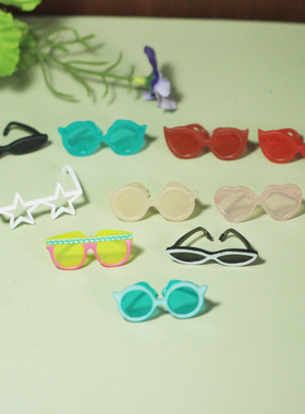 迷你黑色镜框眼镜 绿色墨镜 8分BJD娃用 白边脸饰GSC道具粘土人