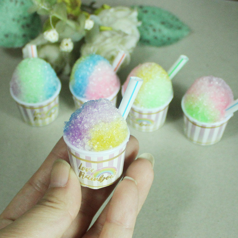 迷你刨冰 沙冰 渐变彩虹色 食玩46分bjd娃娃道具食物玩具杯装饰