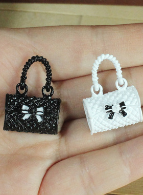 迷你黑色白色 包包 合金 12分BJD用OB11手提蝴蝶结格纹包桶包配件