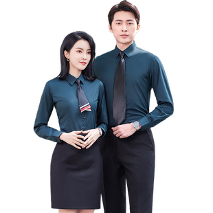 高档职业翠绿色衬衫套装男女工装修身防皱工作服衬衣刺绣印logo