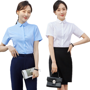 职业气质暗门襟女款长短袖白衬衫套装工作服定制LOGO夏季工装衬衣