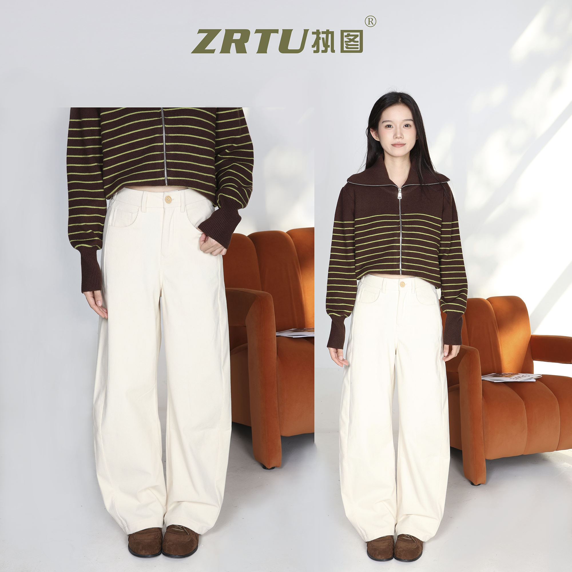 ZRTU/执图2025秋冬新款时尚百搭高腰休闲长裤灯芯绒磨毛