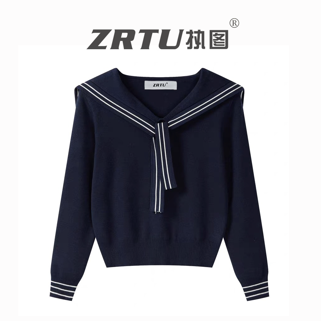 ZRTU执图韩系学院风海军领2025秋冬针织衫时尚百搭