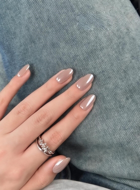 Hailey海莉同款高级清冷感裸灰色月光珍珠极光粉穿戴甲纯手工光疗