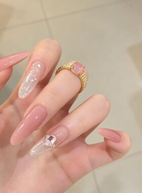 江坂丽奈粉嫩纯欲波点渐变碎钻温柔韩系清透显白穿戴甲美甲贴片手
