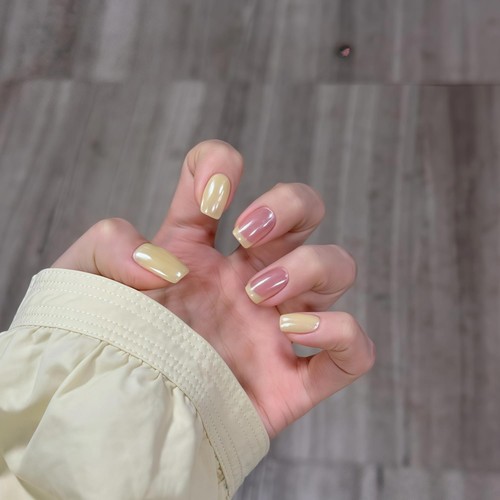 纯手工黄色美甲贴假指甲贴片显白清新黄色法式美甲海莉同款穿戴甲