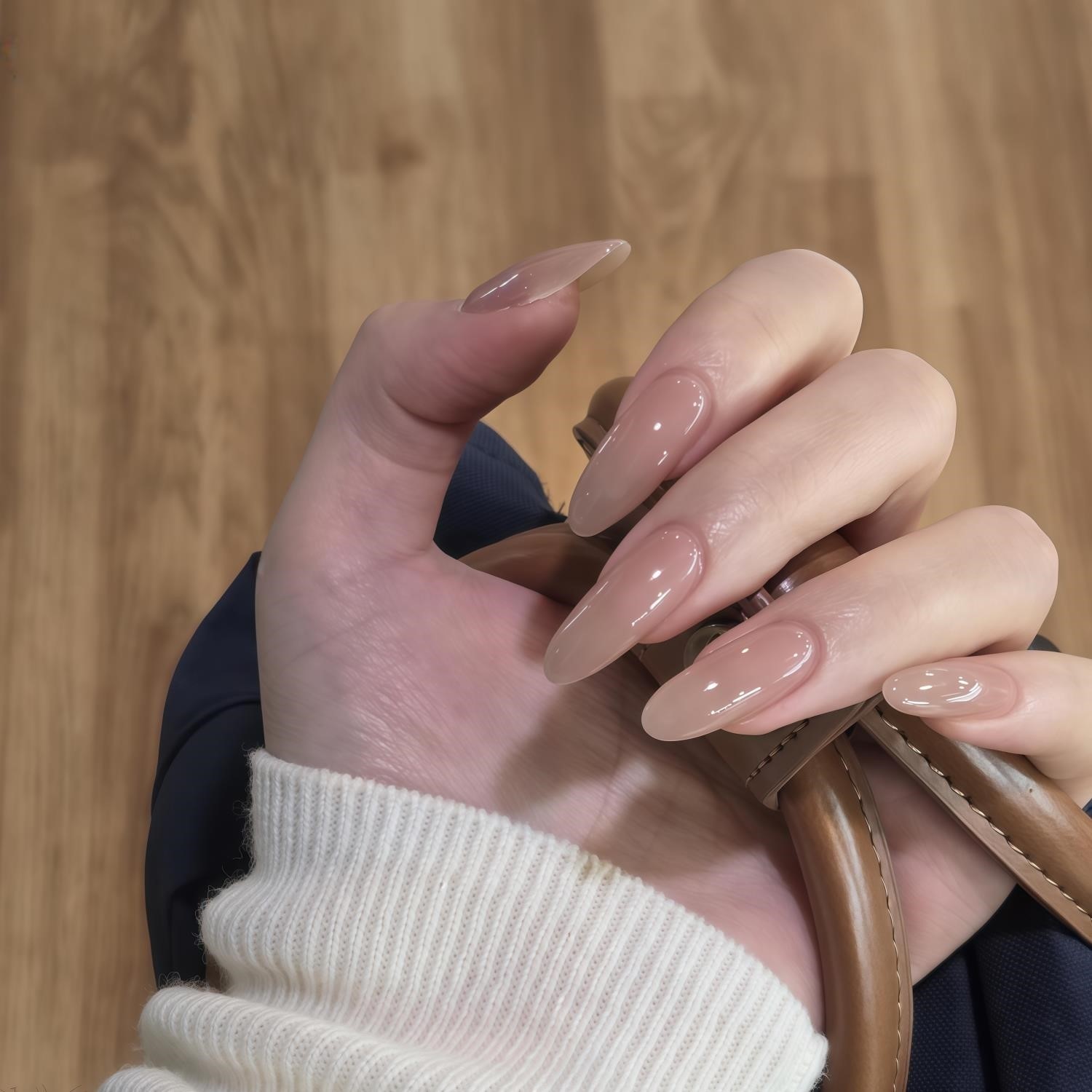 嬛嬛同款穿戴甲纯手工长款杏仁裸甲2025年高级感显白裸色假指甲片