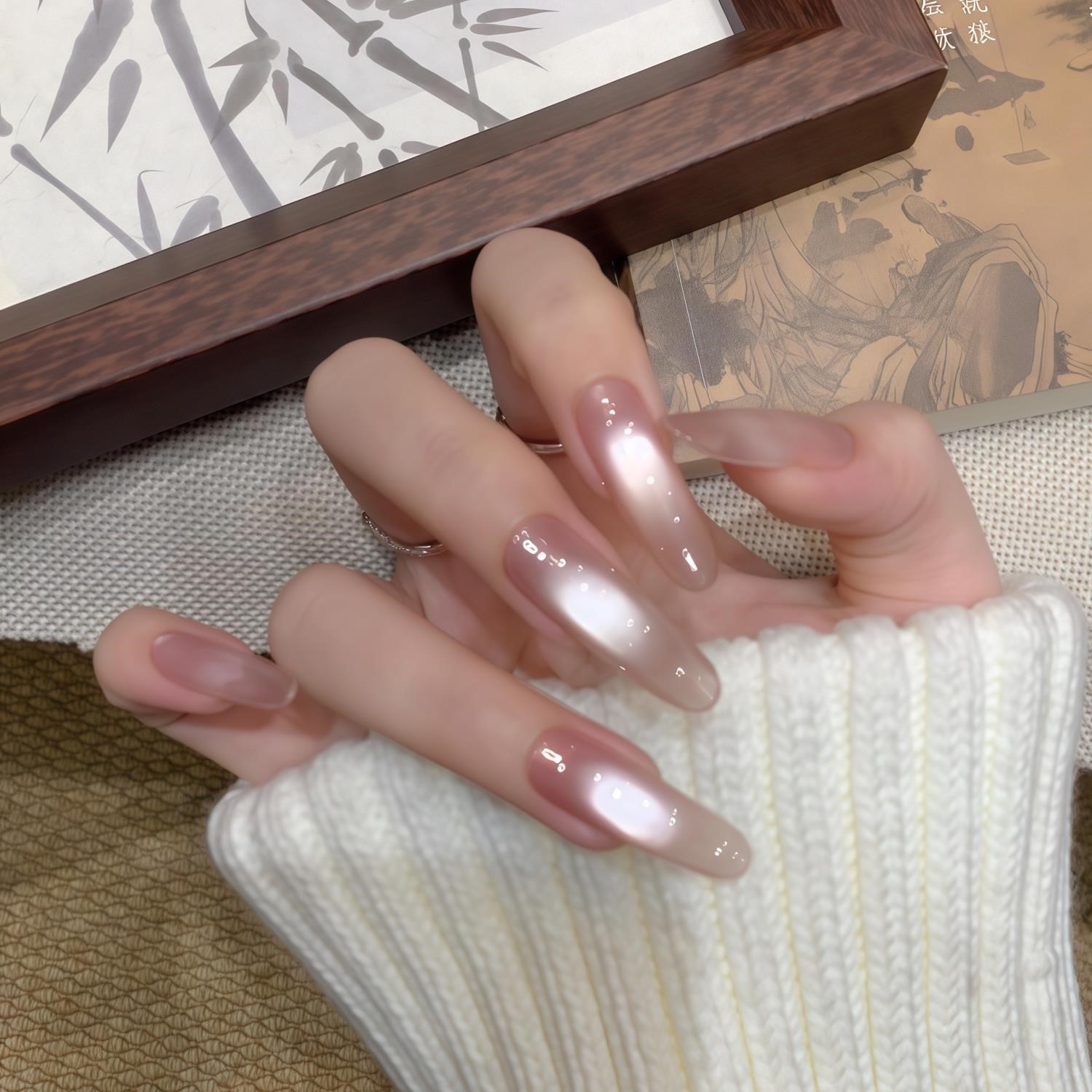 白月光显白玻璃珠猫眼穿戴甲秋冬短款高级感气质温柔指甲贴片手工,彩妆/香水/美妆工具,穿戴甲/甲片,淘宝优惠券,粉丝福利购,淘宝优惠卷