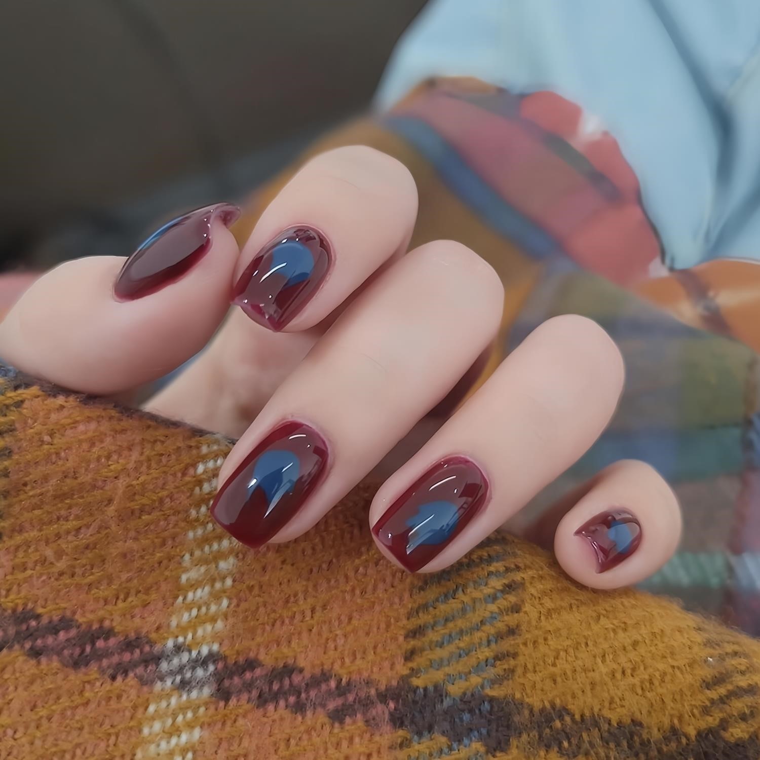 【酒红涂鸦】手工穿戴美甲