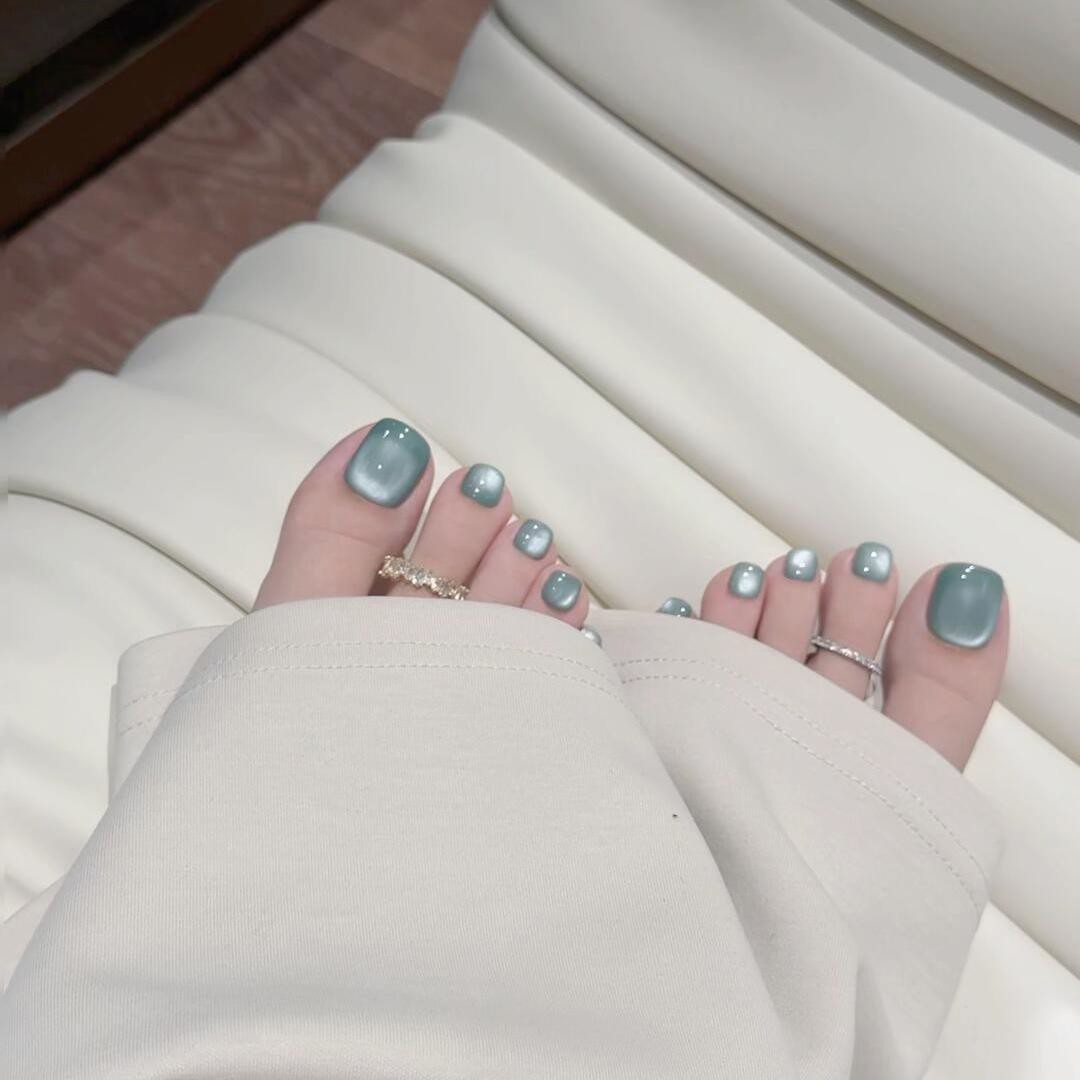 手工脚甲穿戴甲奶蓝色猫眼纯手工2026新款脚指甲贴片穿戴甲脚趾甲