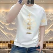 纯棉男士 休闲百搭青年上衣 潮牌半袖 短袖 T恤干啥都顺印花圆领夏季