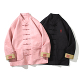 M08P130中性风麂皮绒刺绣风盘扣潮印花唐装汉服夹克外套男，男装夹克，星座704（原B229）