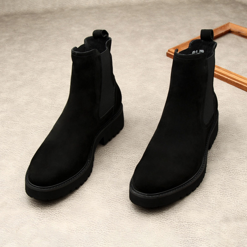 남성용 뉴누벅 가죽 첼시 부츠 비즈니스  스웨이드 가죽 포인티드 슬리브 굴뚝 부츠 영국 스타일 가죽 숏부츠