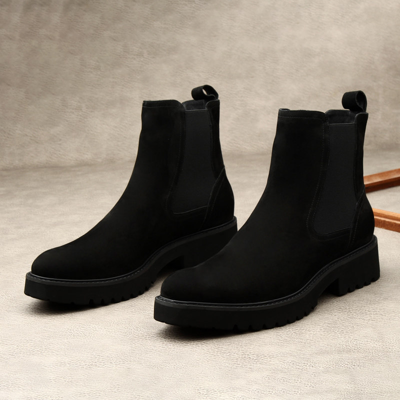 남성용 뉴누벅 가죽 첼시 부츠 비즈니스  스웨이드 가죽 포인티드 슬리브 굴뚝 부츠 영국 스타일 가죽 숏부츠