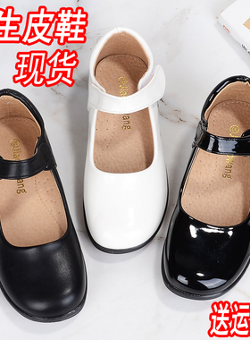 女童黑色小皮鞋学生合唱表演出花童鞋魔术贴圆头单鞋儿童白色皮鞋
