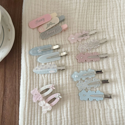 少女碎花亚克力甜美发夹卡通奶油色套装鸭嘴夹无痕夹发饰