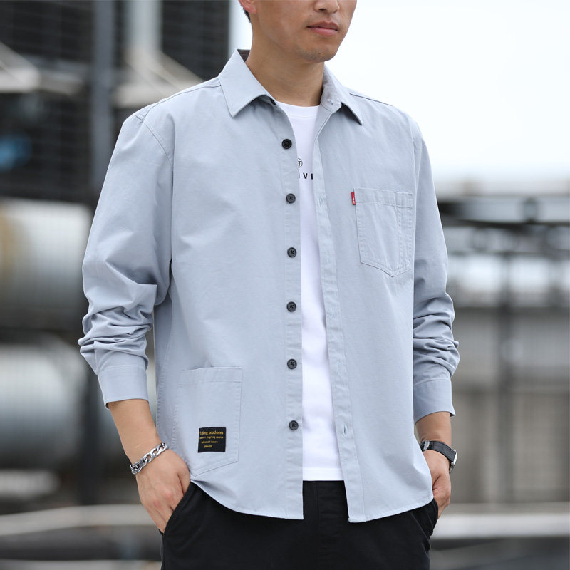 2022新款纯棉休闲衬衫男七分袖夏季薄款休闲长袖褂子大码工装外套