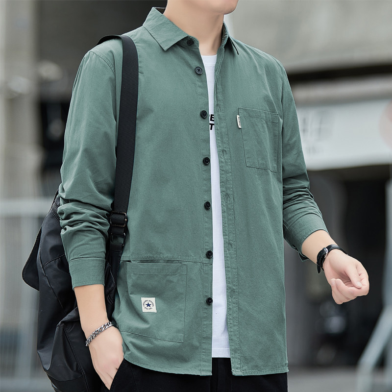 纯棉男士衬衫长袖春秋季多口袋纯色休闲衬衣男工装大码潮,男装,衬衫,淘宝优惠券,粉丝福利购,淘宝优惠卷