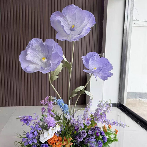 巨型纸艺虞美人莫奈立杆大型纸花婚庆道具美陈布置路引导摄影摆件